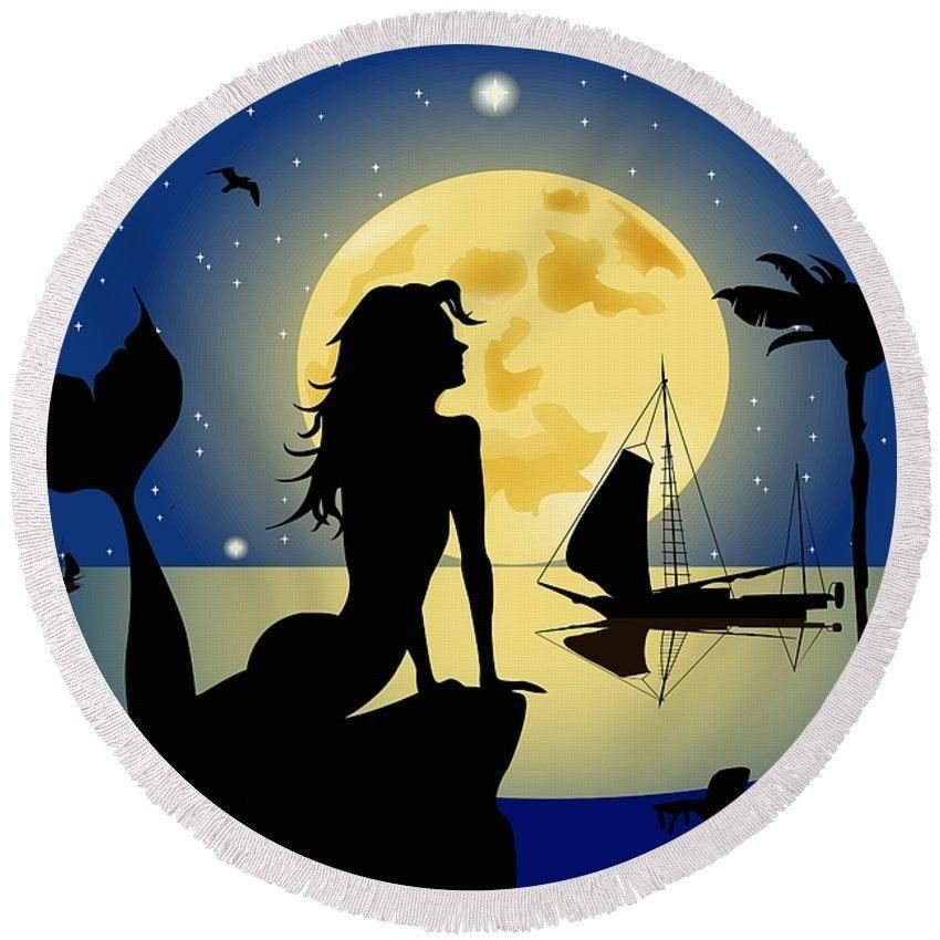 The Moonlight Mermaid Printed Round Beach Towel