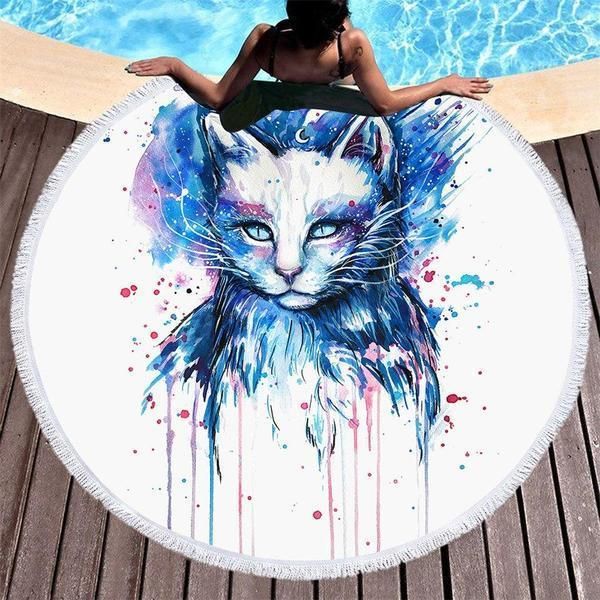 The Original Cat Spirit Printed Round Beach Towel