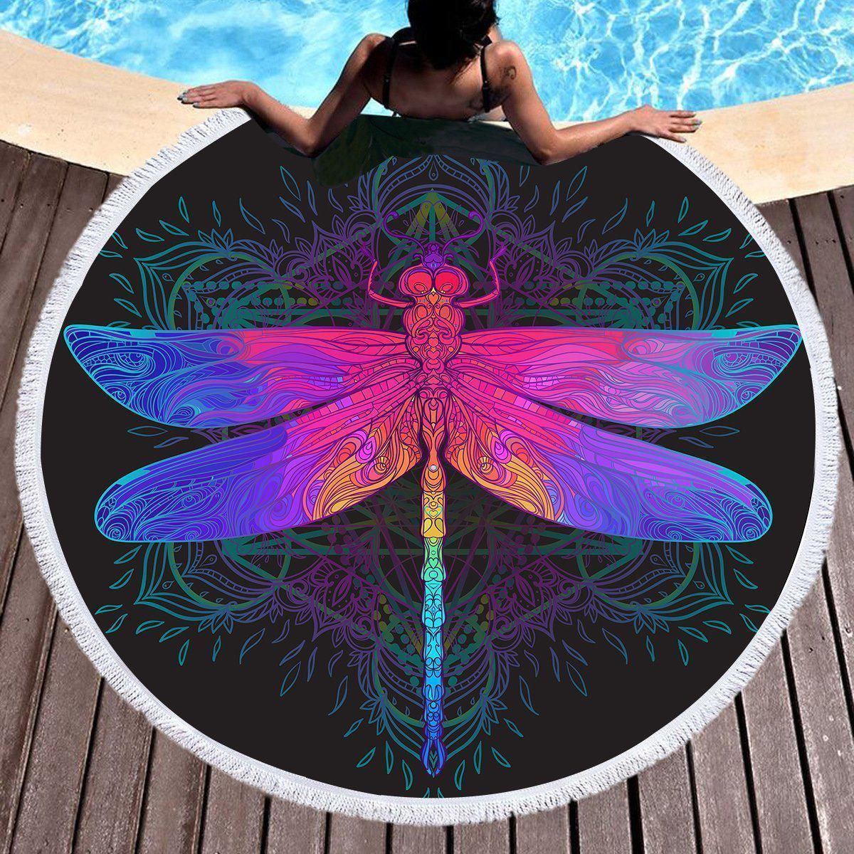 The Original Dragonfly Dreams Printed Round Beach Towel