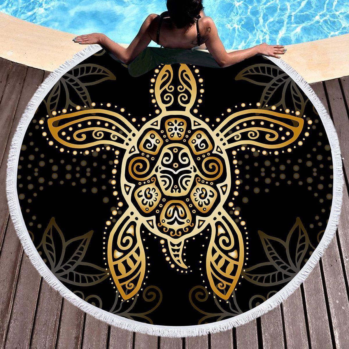 The Original Golden Turtle Printed Round Beach Towel