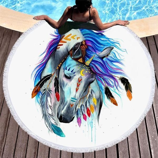 The Original Horse Spirit Printed Round Beach Towel