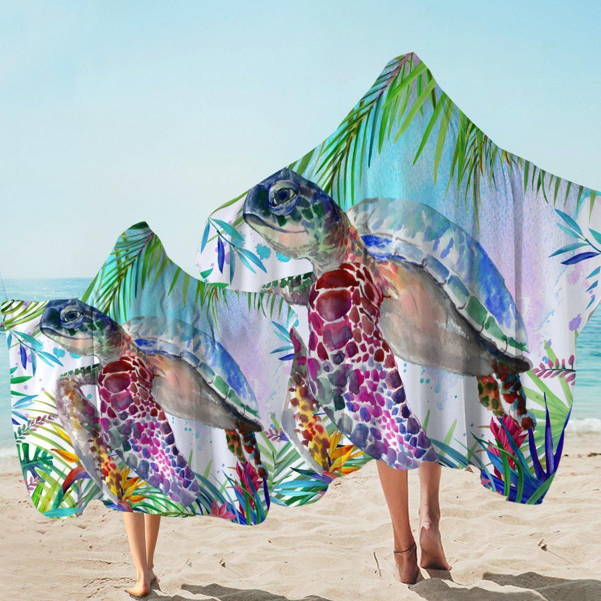 The Original Tropical Sea Turtle Printed Hooded Towel
