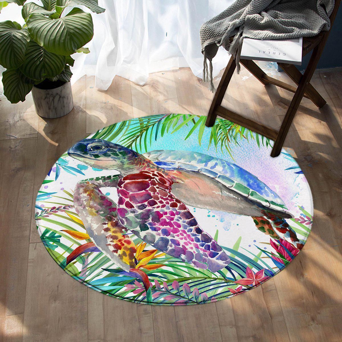 The Original Tropical Sea Turtle Printed Round Beach Towel