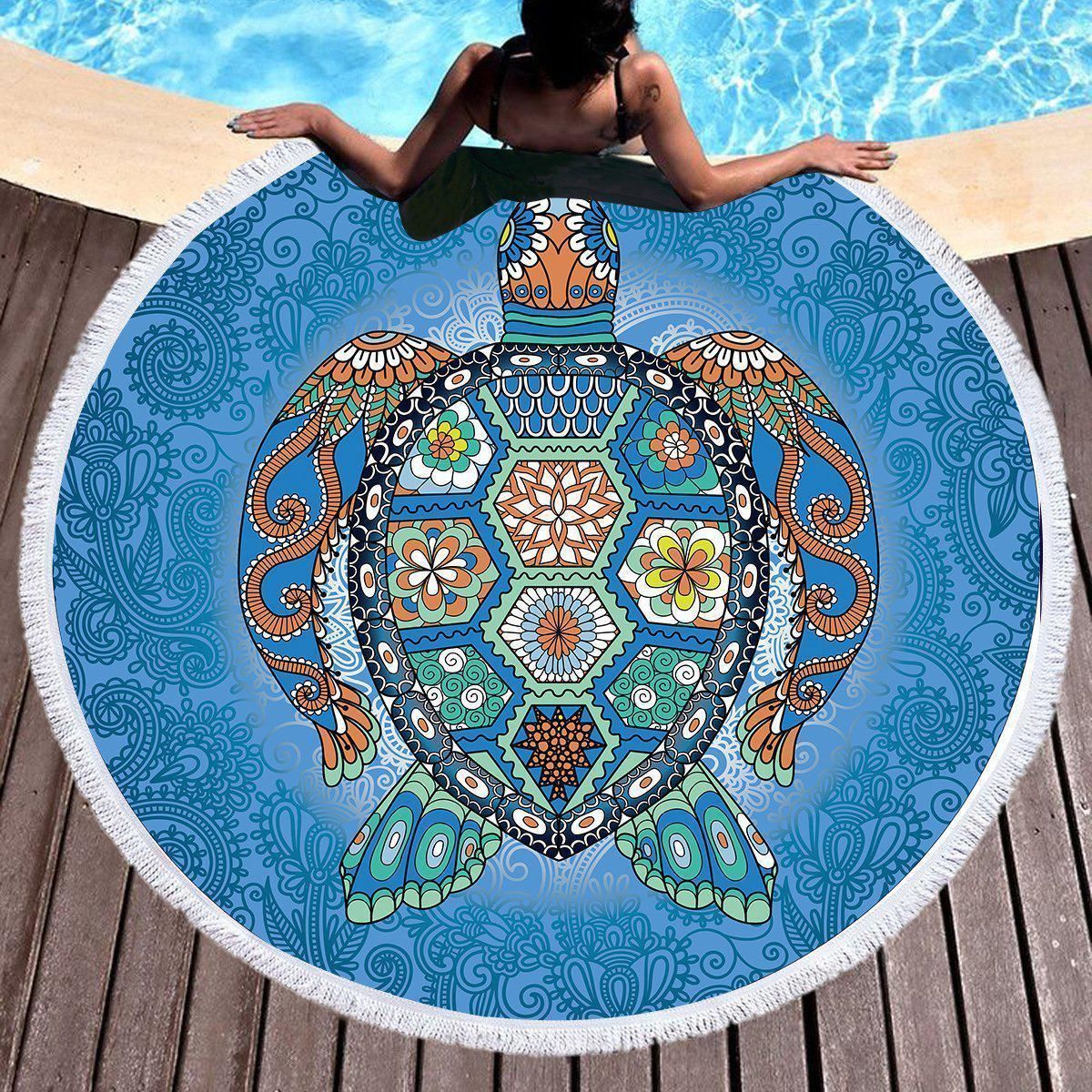 The Original Turtle Totem Printed Round Beach Towel