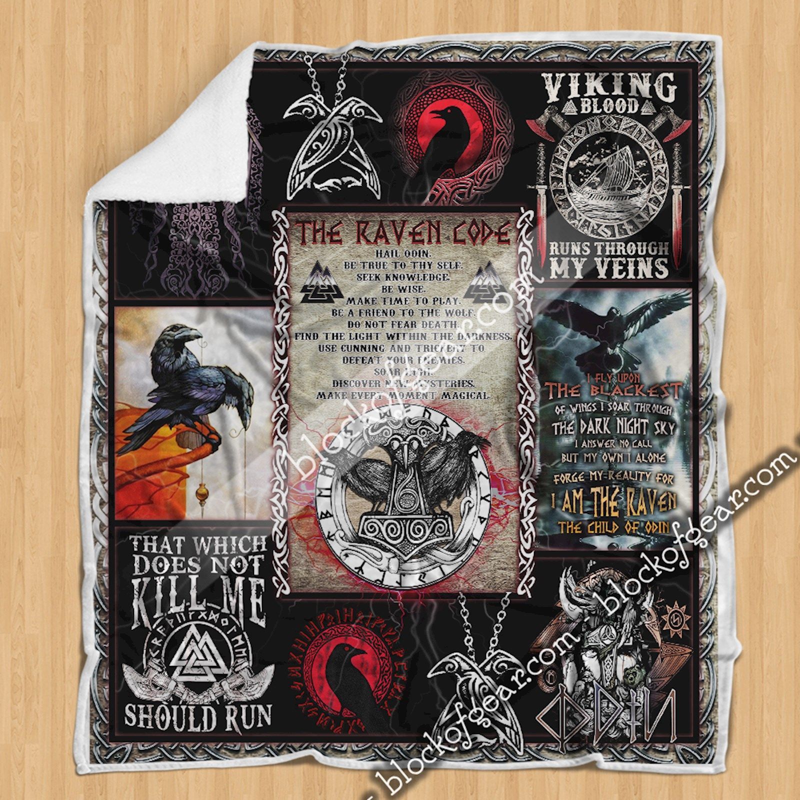 The Raven Code Odin Vikin Sherpa Fleece Blanket