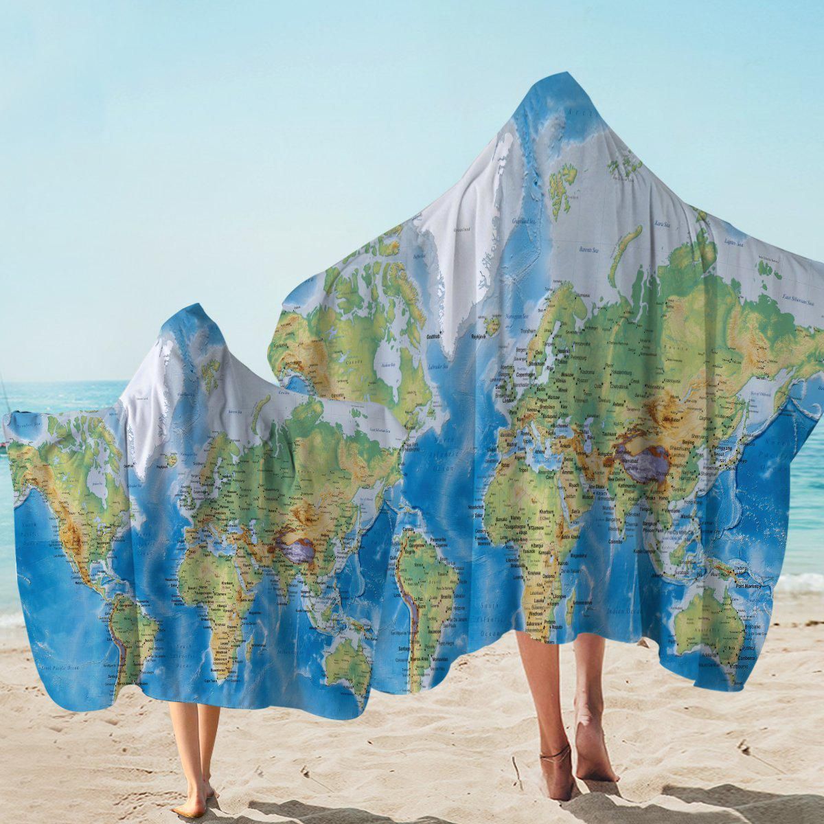 The Seven Seas Original World Map Hooded Towel