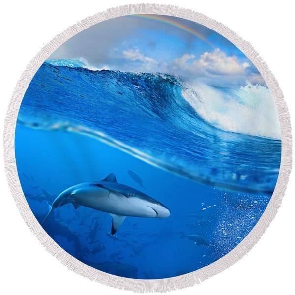 The Sharks Collection Under Ocean Printed Round Beach Towel