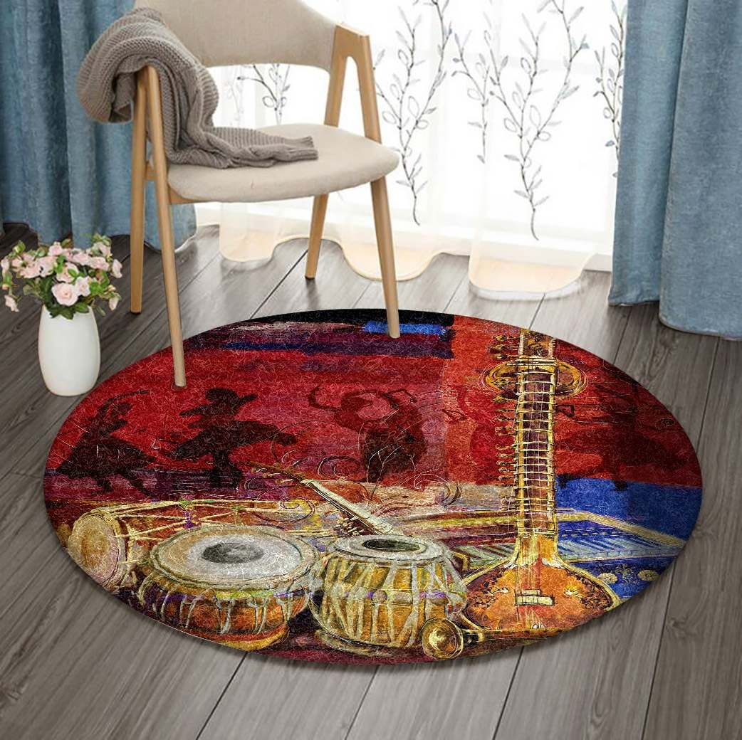 The Sitar Dhol Tabla And Harmonium Round Carpet