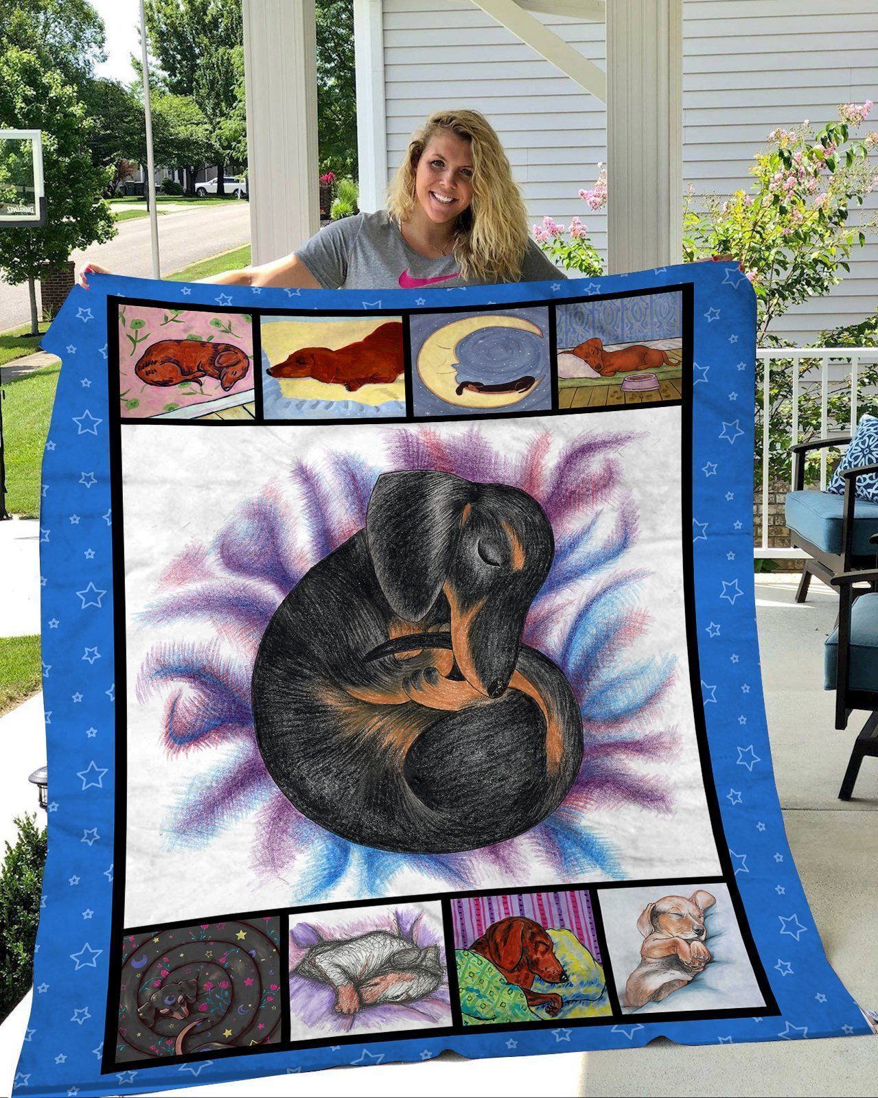 The Sleeping Dachshund Sherpa Fleece Blanket