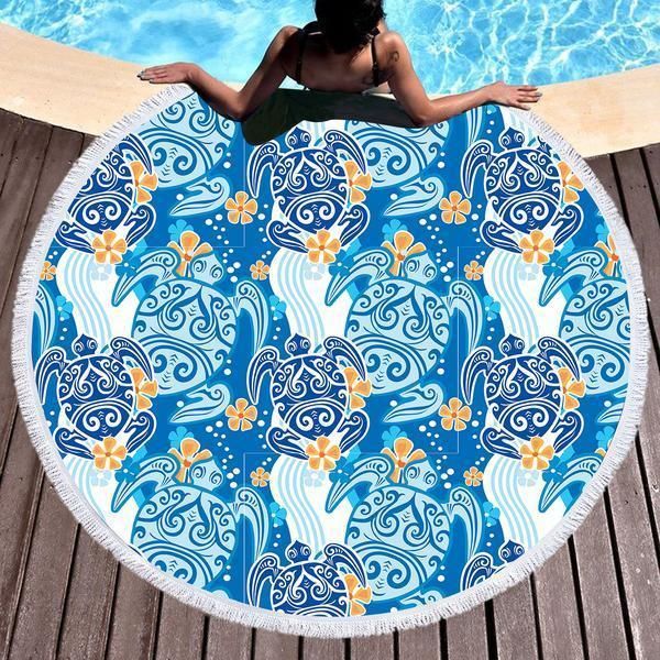 The Turtle Tribe Pattern Printed Round Beach Towel