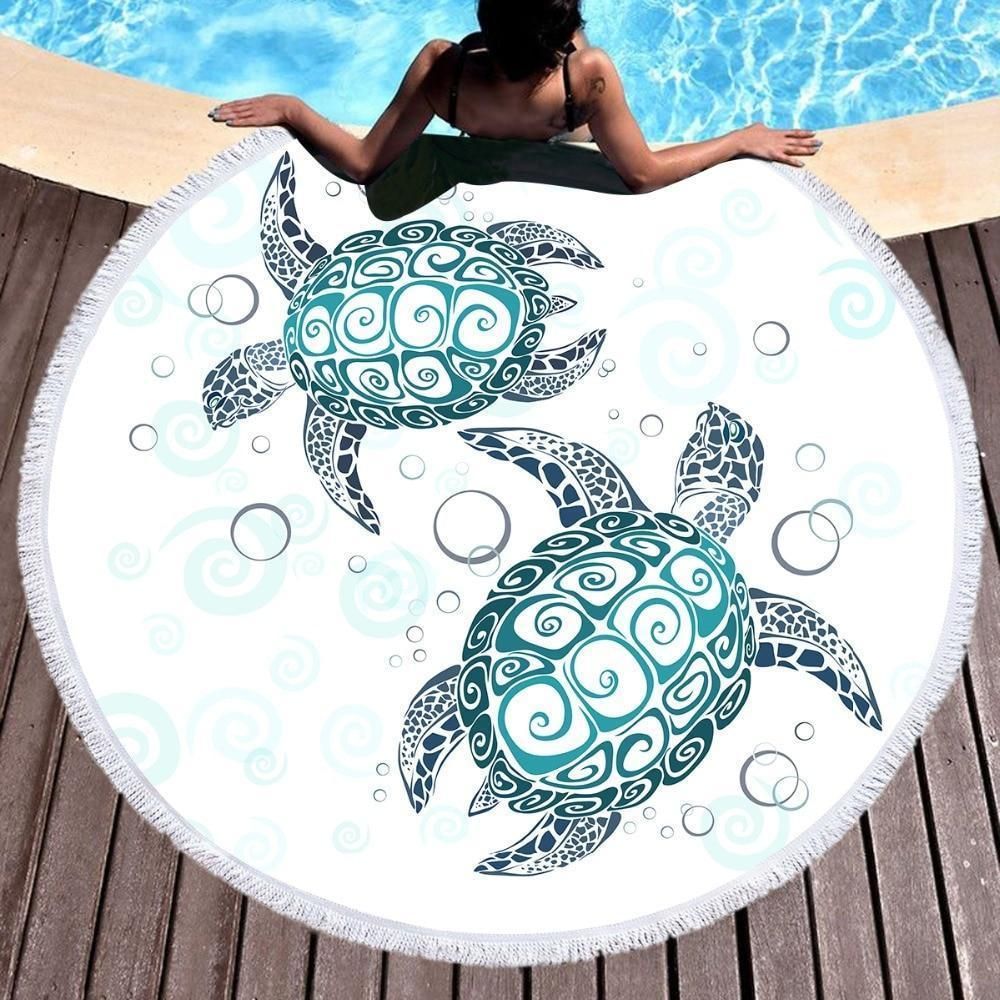 The Turtle Twist Printed Round Beach Towel