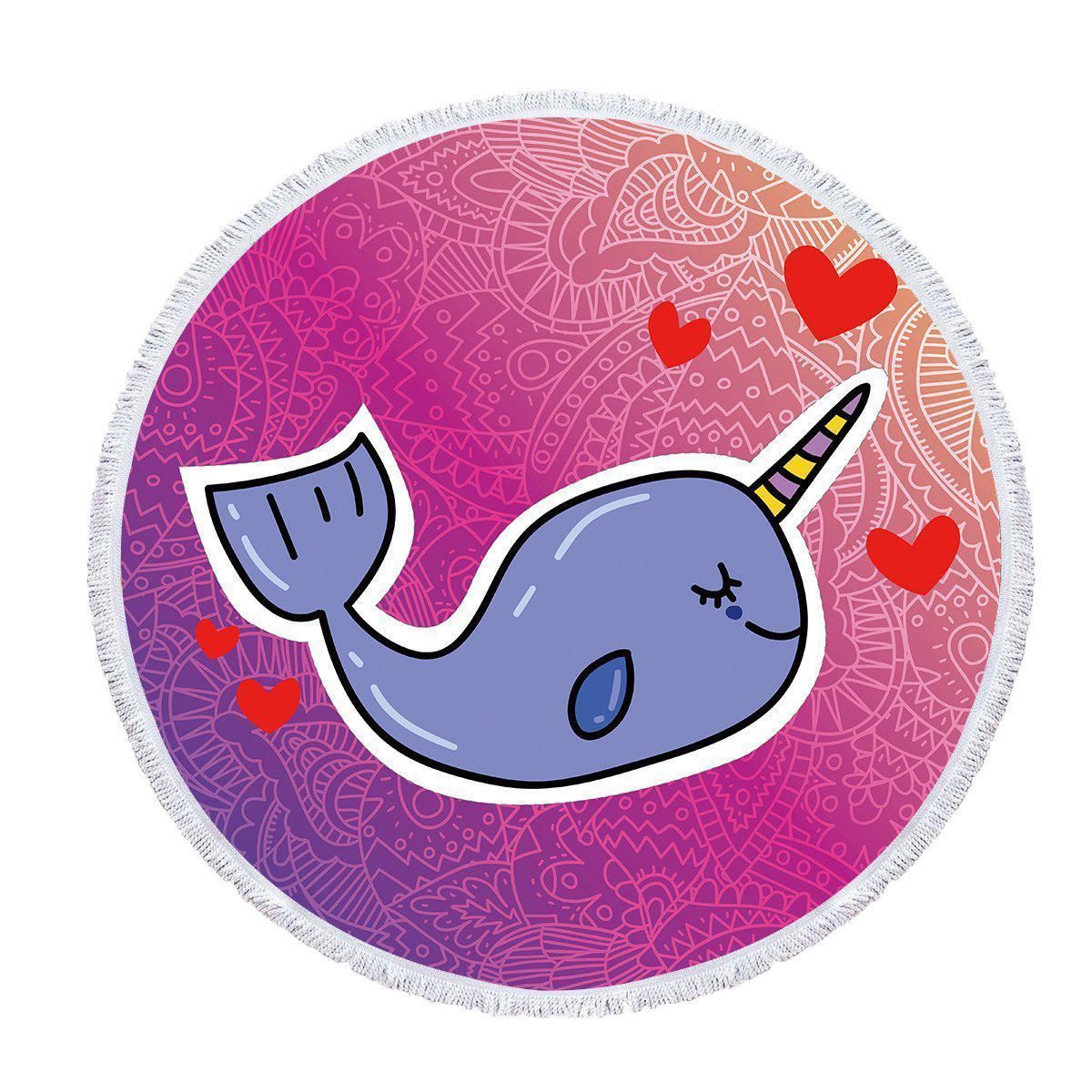 The Unicorn Whale Cartoon Sticker Printed Round Beach Towel