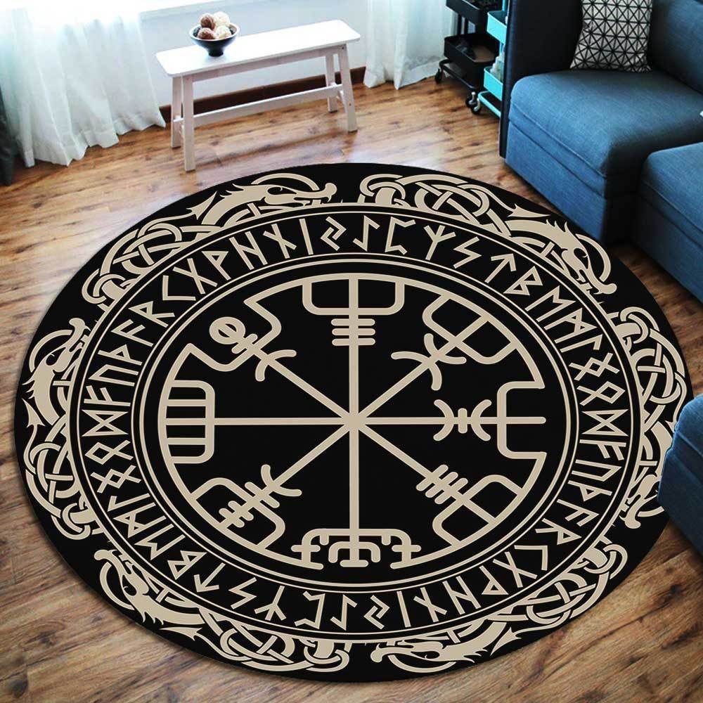 The Vegvisir Symbol Viking Round Carpet