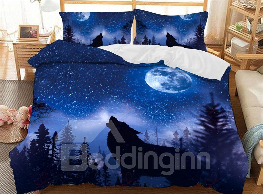 The Wolf Howling In The Bedding Set