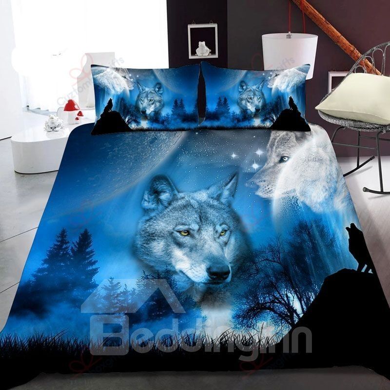 The Wolf In The Blue Moonlight 3d Bedding Set