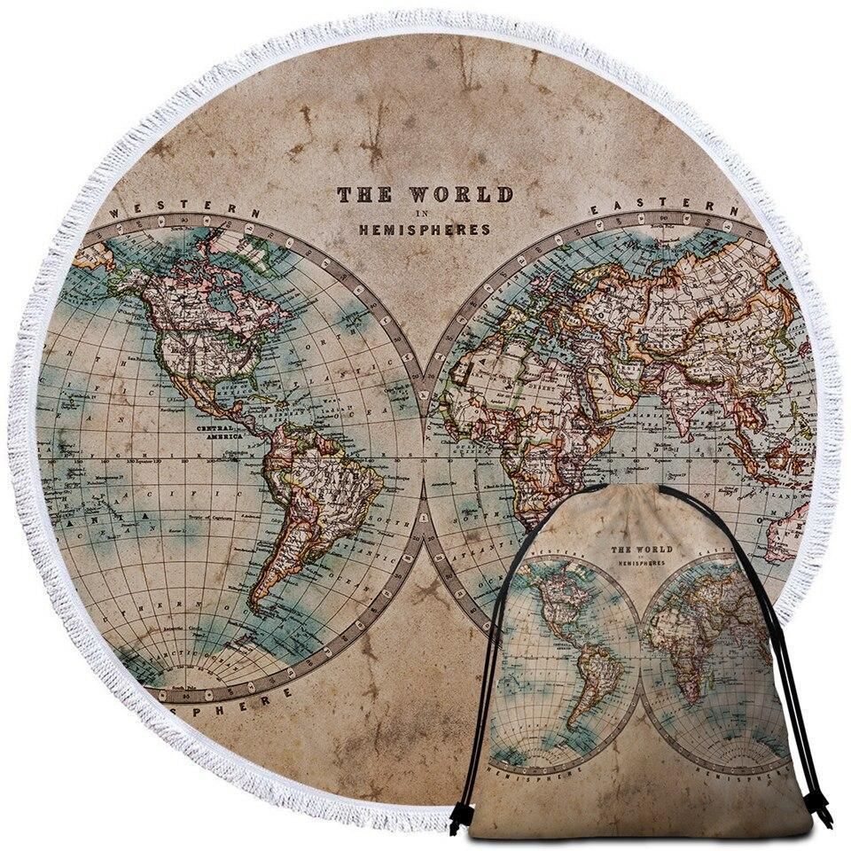The World Hemispheres Printed Round Beach Towel
