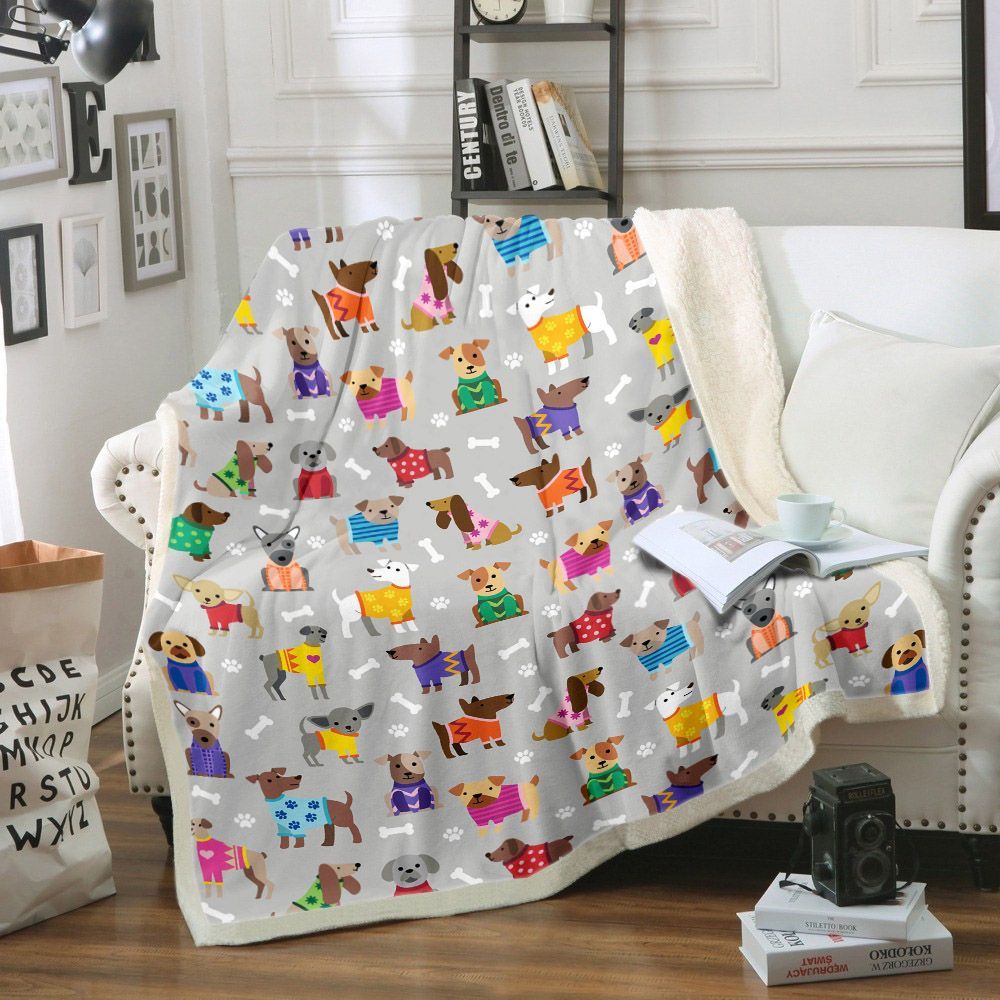 The World Of Cute Colorful Dogs Love Dogs Sherpa Fleece Blanket