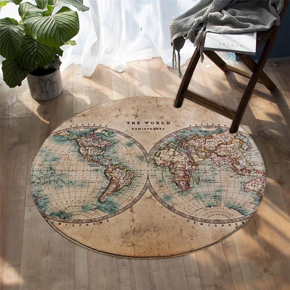 The World Vintage Maps Printed Round Beach Towel