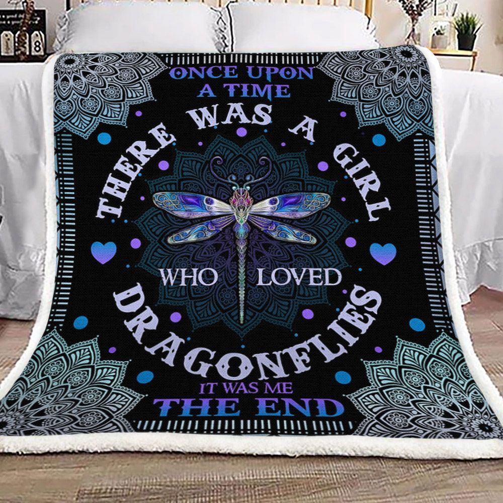 There Was A Girl Who Loved Dragonflies Sherpa Fleece Blanket