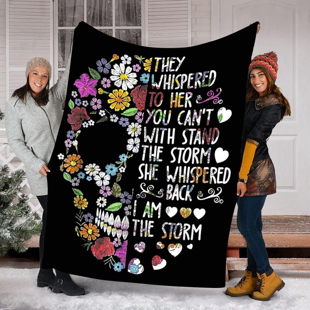 They Whispered To Her Flower Skull Sherpa Fleece Blanket
