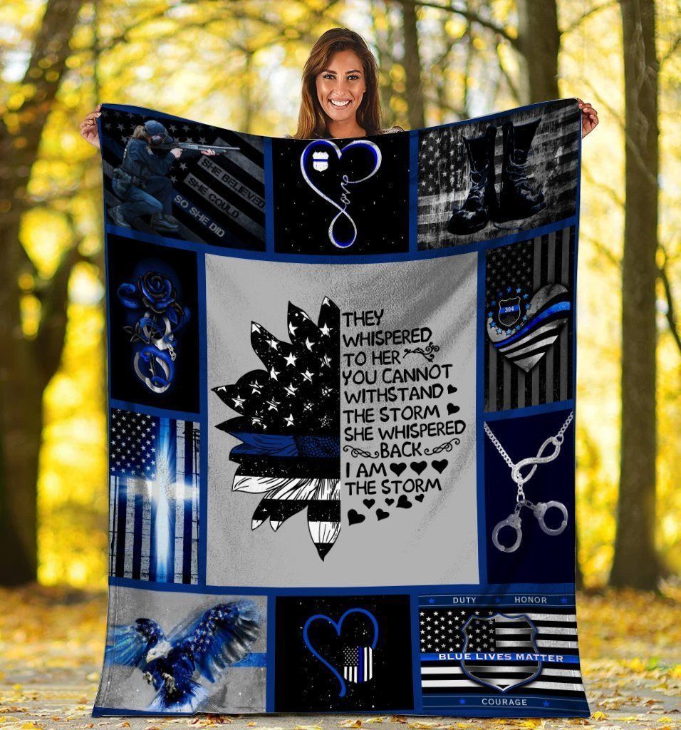 They Whispered To Her Hippie Sunflower American Flag Blue Line Police Fleece Blanket