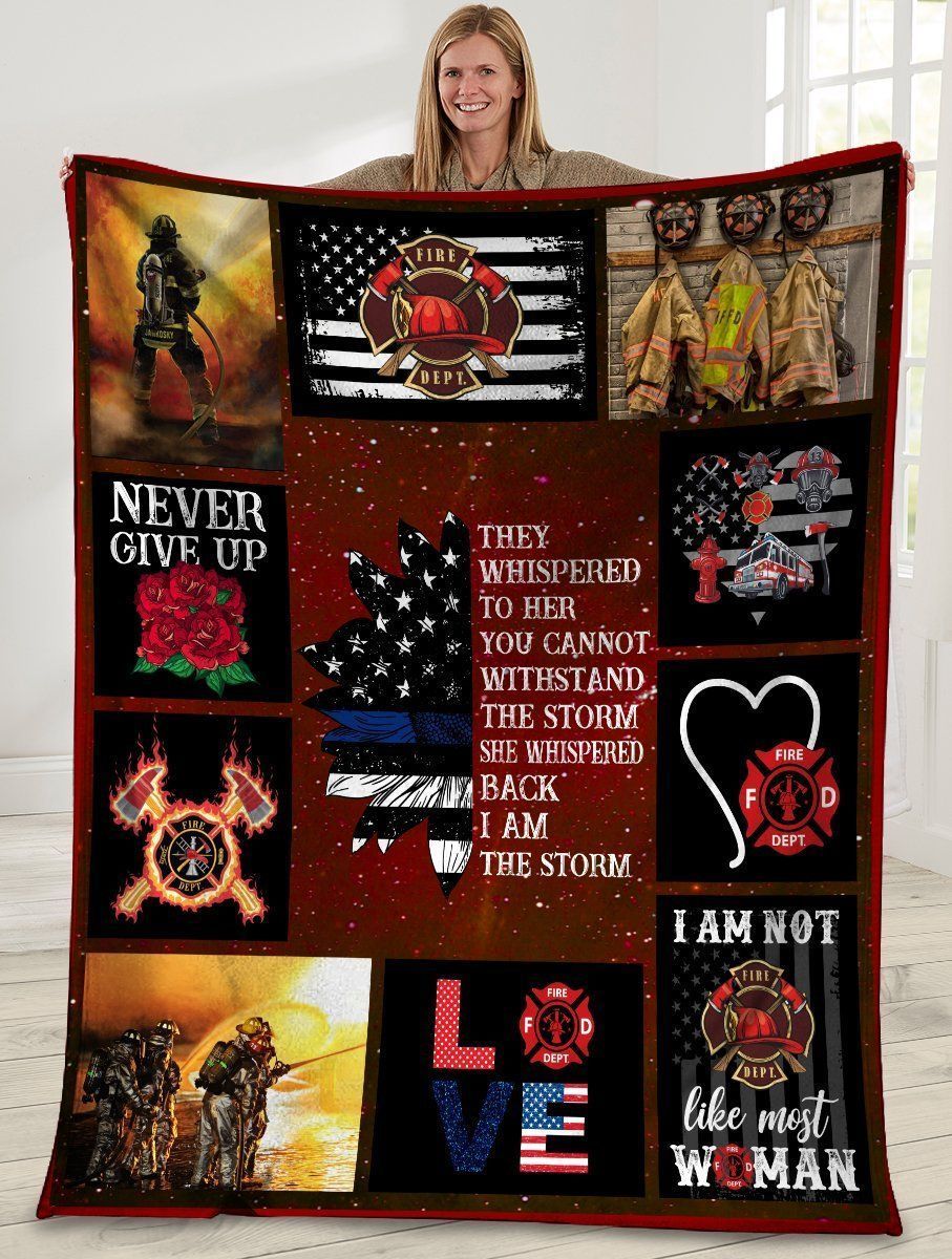 They Whispered To Her You Cannot Withstand The Storm Firefighter American Flag Fleece Blanket