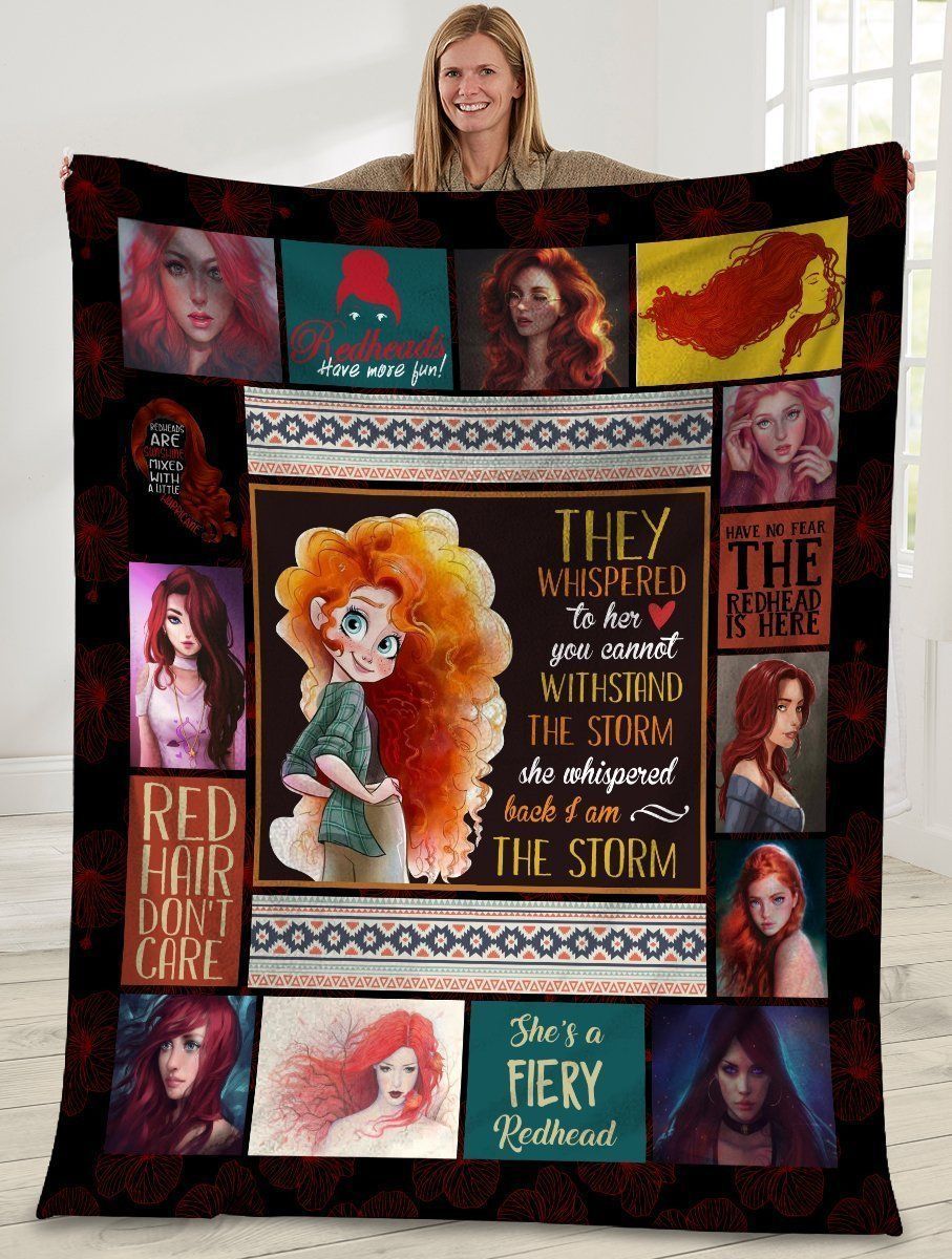 They Whispered To Her You Cannot Withstand The Storm Red Hair Girl Fleece Blanket