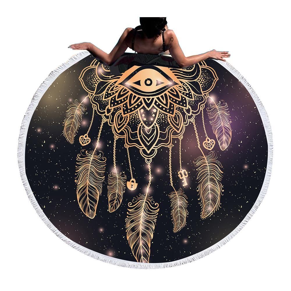 Third Eyes Dreamcatcher With Feather Galaxy Printed Round Beach Towel