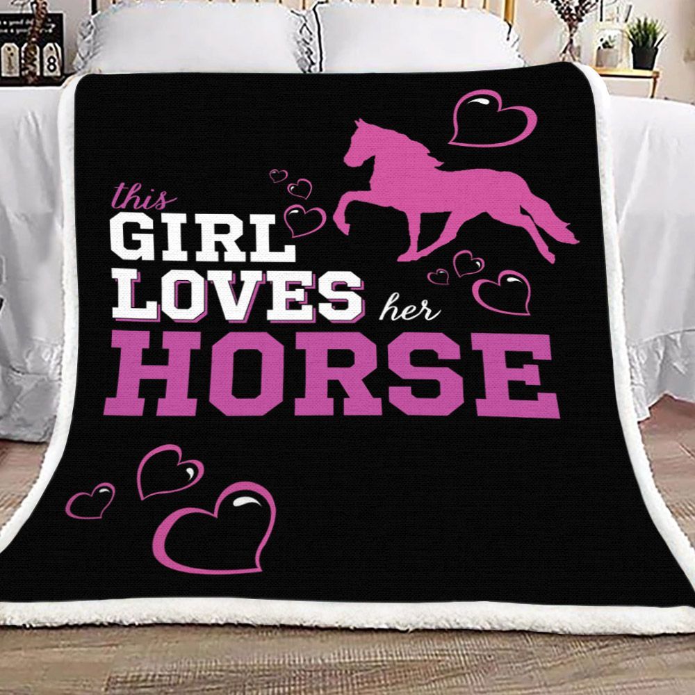 This Girl Loves Her Horse Sherpa Fleece Blanket