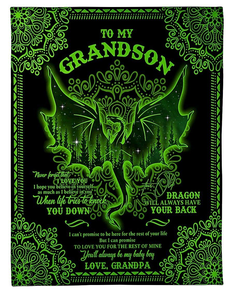 This Old Dragon Will Have Your Back Grandpa To My Grandson Fleece Blanket Fleece Blanket