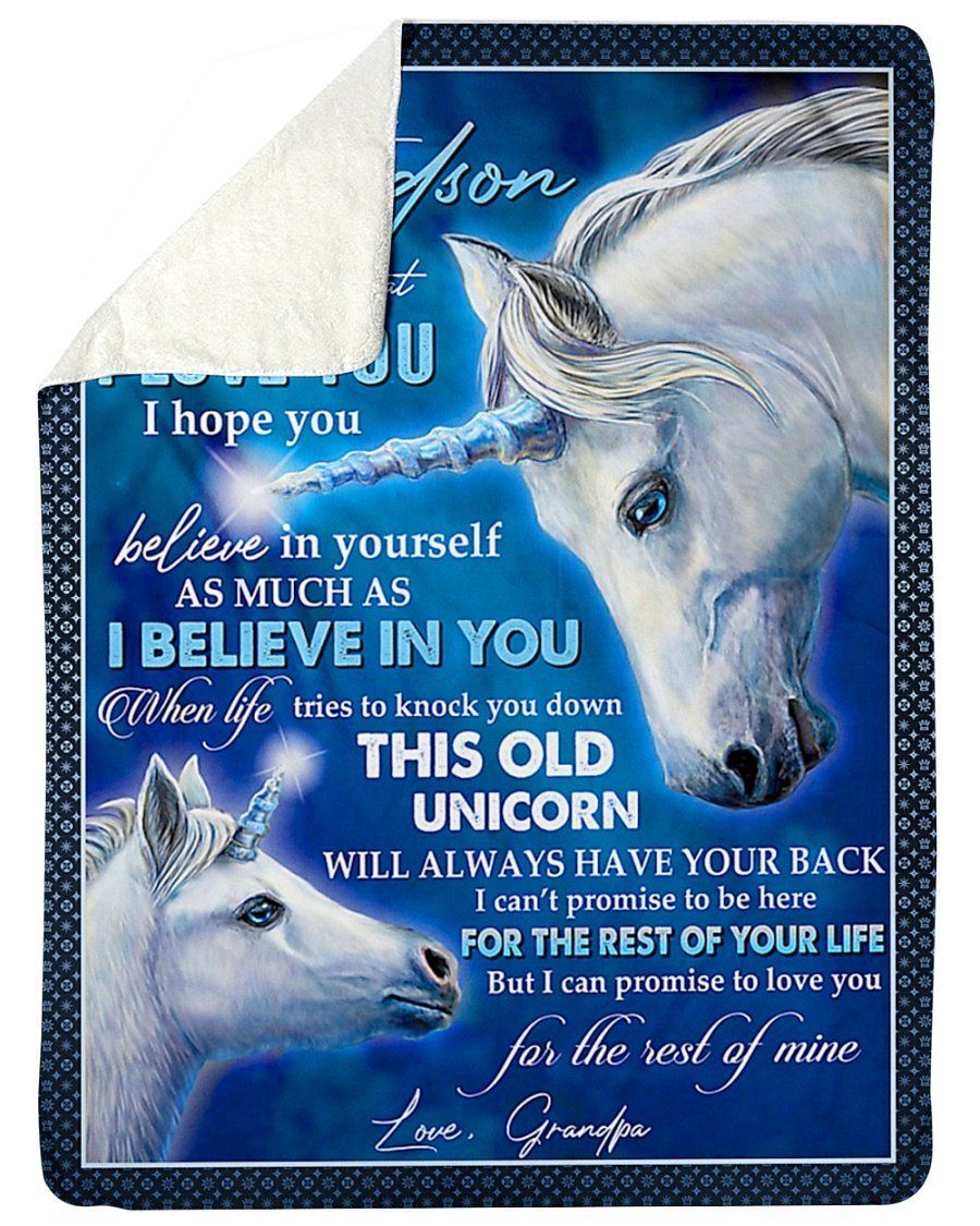 This Old Unicorn Will Have Your Back Grandpa To My Grandson Fleece Blanket Sherpa Blanket