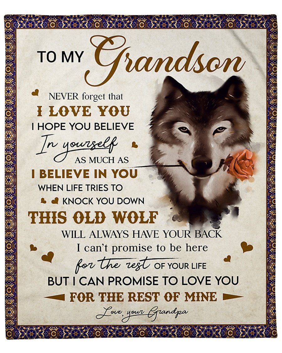 This Old Wolf Will Always Have Your Back Grandpa To Grandson Fleece Blanket