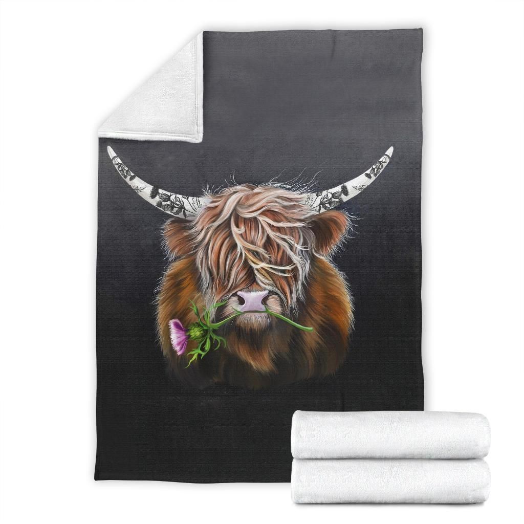 Thistle Highland Cow Sherpa Fleece Blanket