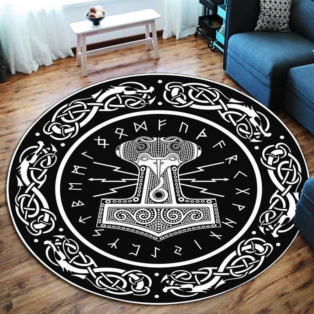Thor Hammer Mjolnir Round Carpet