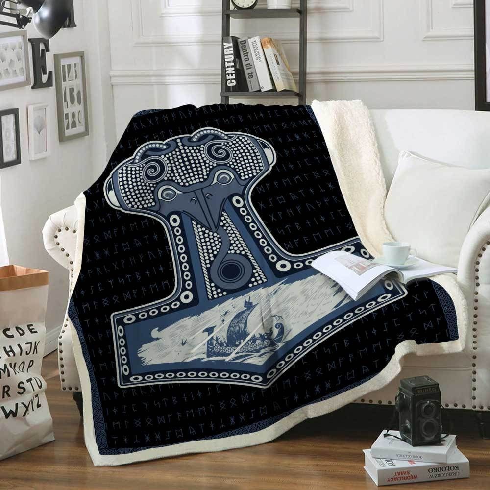 Thor Hammer Mjolnir Ship Viking Sherpa Fleece Blanket