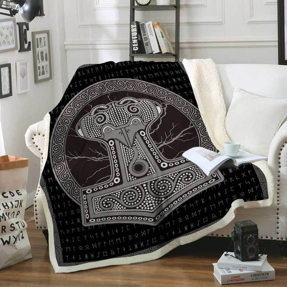 Thor Hammer Mjolnir Viking Sherpa Fleece Blanket