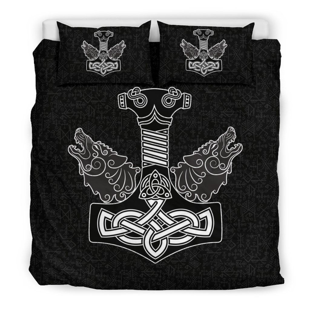 Thor Hammer Mjolnir Wolf Bedding Set