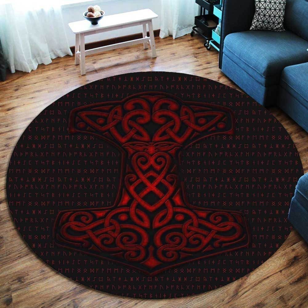 Thor Hammer Viking Round Carpet