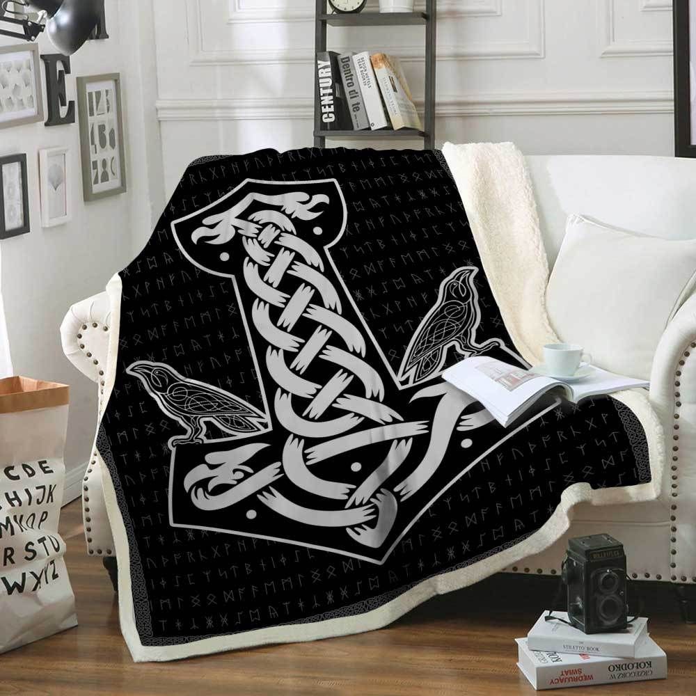 Thor Mjolnir Hammer Viking Sherpa Fleece Blanket