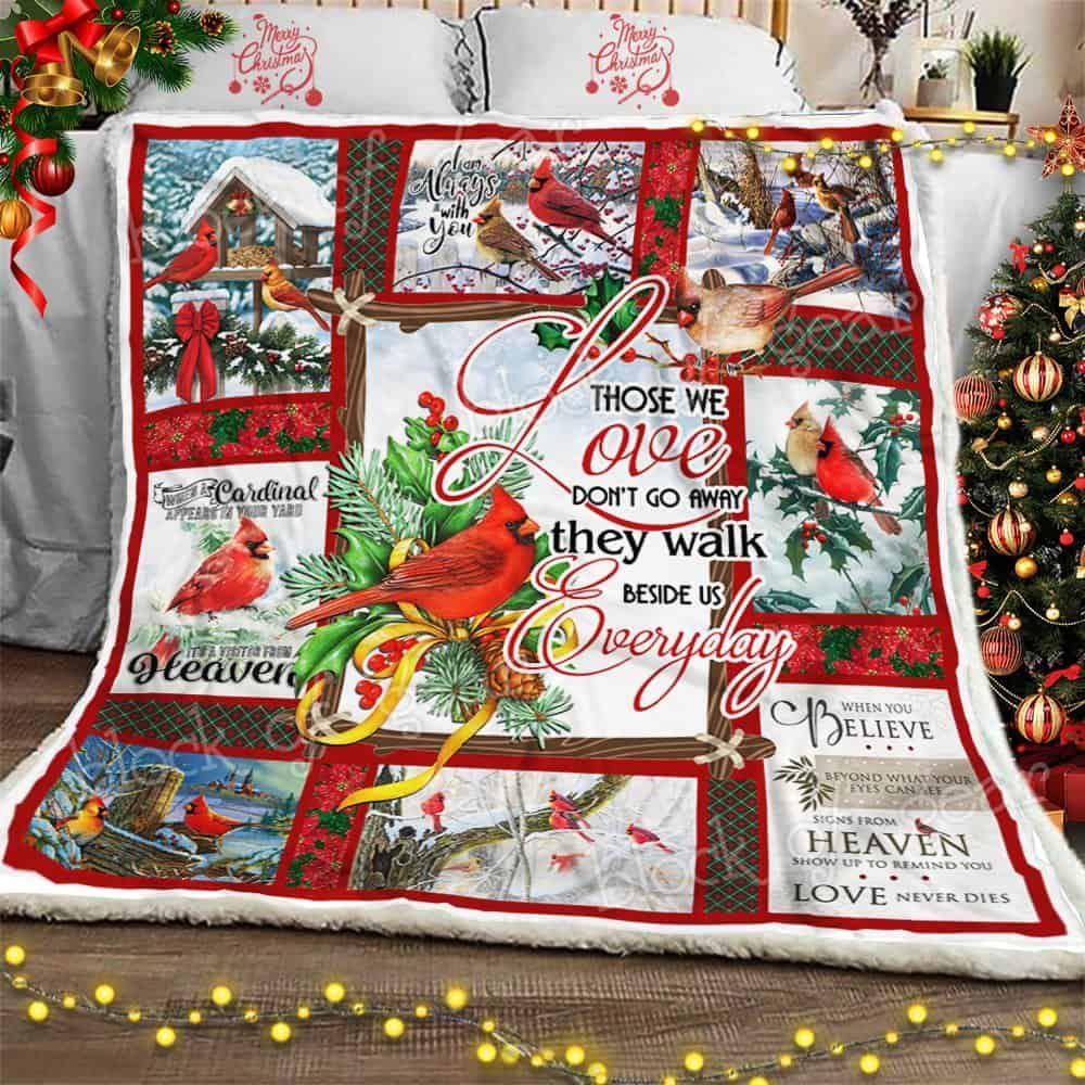 Those We Love Don’t Go Away Cardinal Christmas Sherpa Fleece Blanket