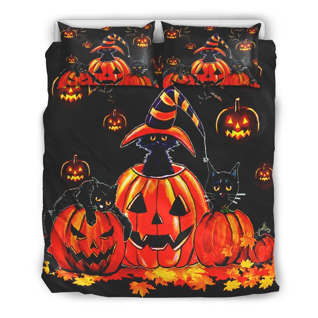 Three Black Cat Halloween Bedding Set