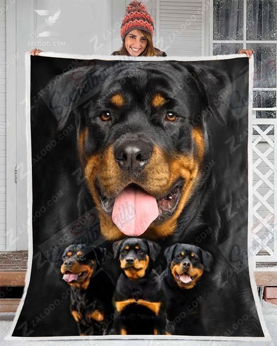 Three Black Rottweiler Fleece Blanket