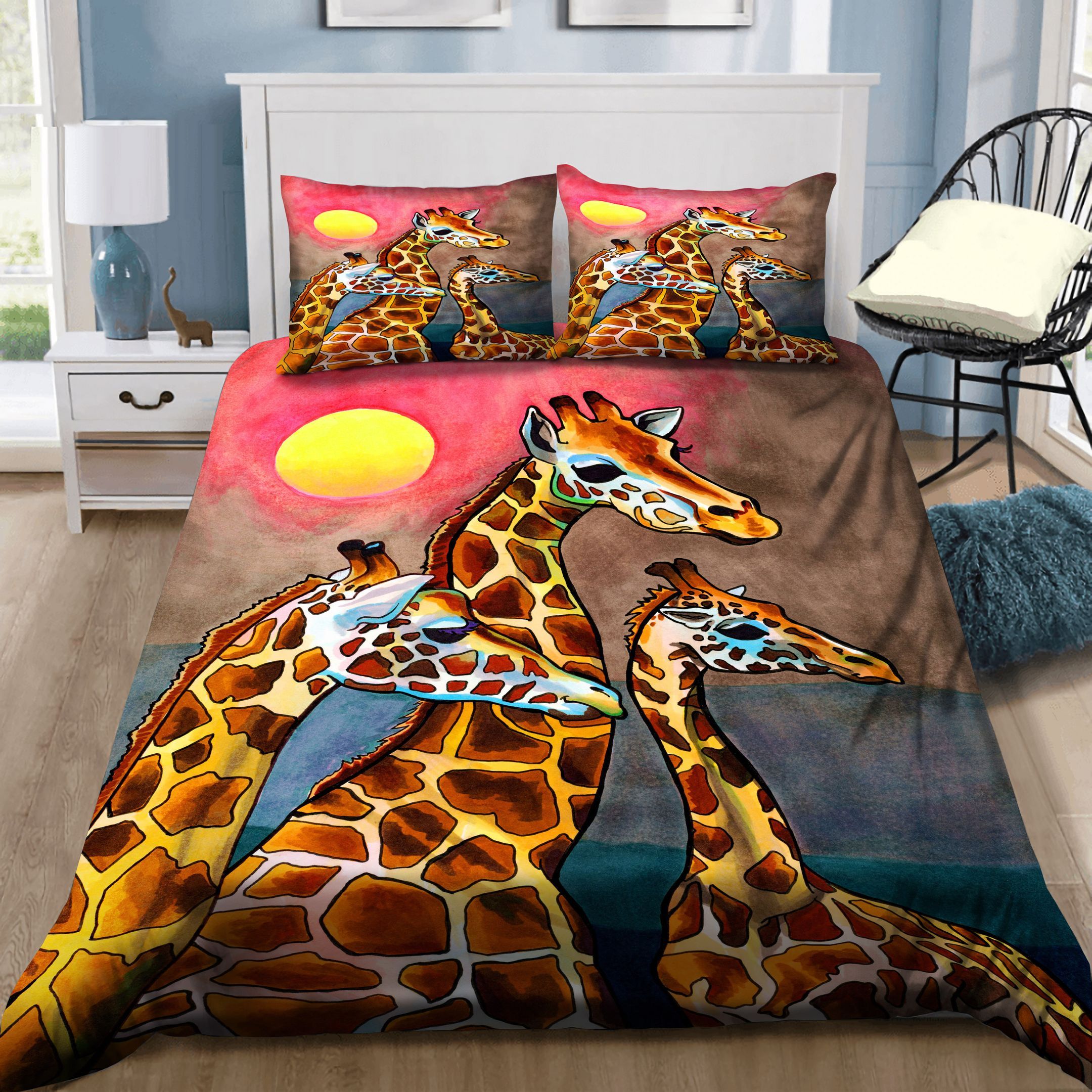 Three Cute Giraffes Painting Bedding Set