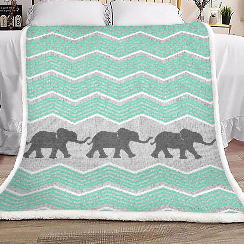 Three Elephants Sherpa Fleece Blanket