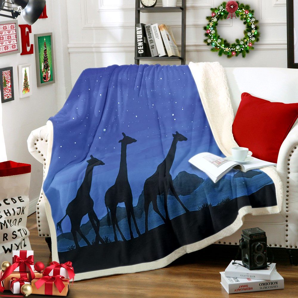 Three Giraffe Sherpa Fleece Blanket
