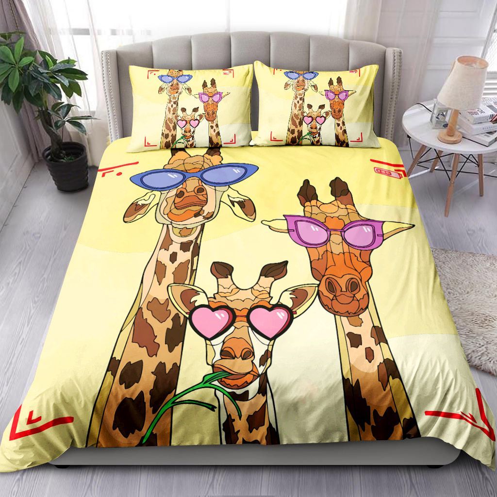 Three Giraffes Facing The Camera Lens Bedding Set
