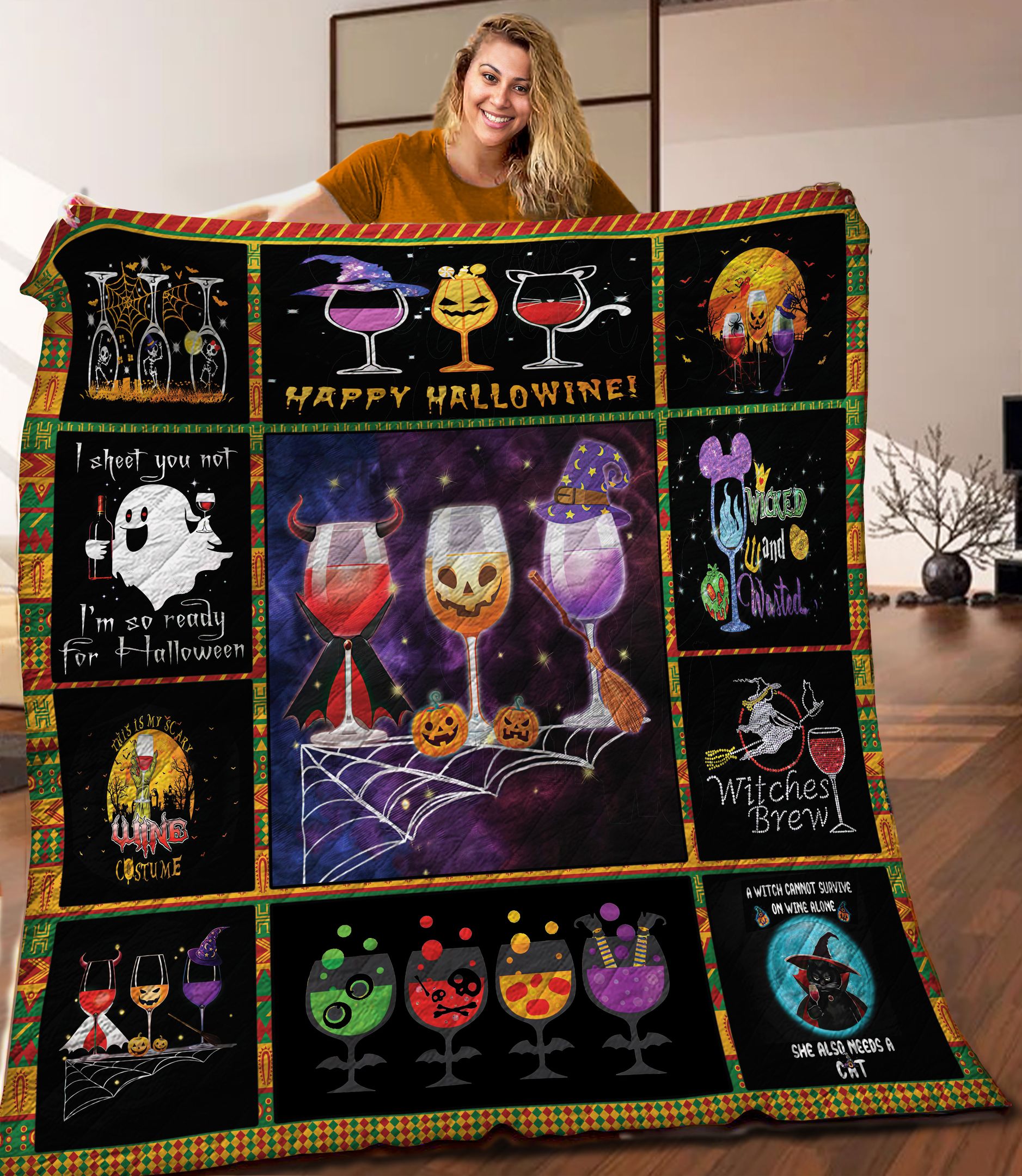 Three Glass Wine Funny Halloween DD2508003PC Quilt Blanket