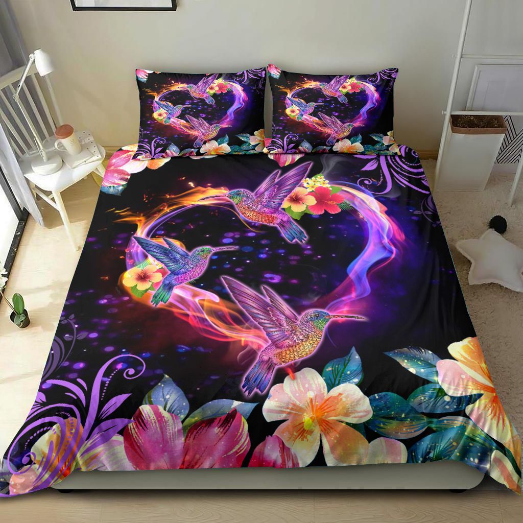 Three Hummingbirds And Hibiscus Bedding Set