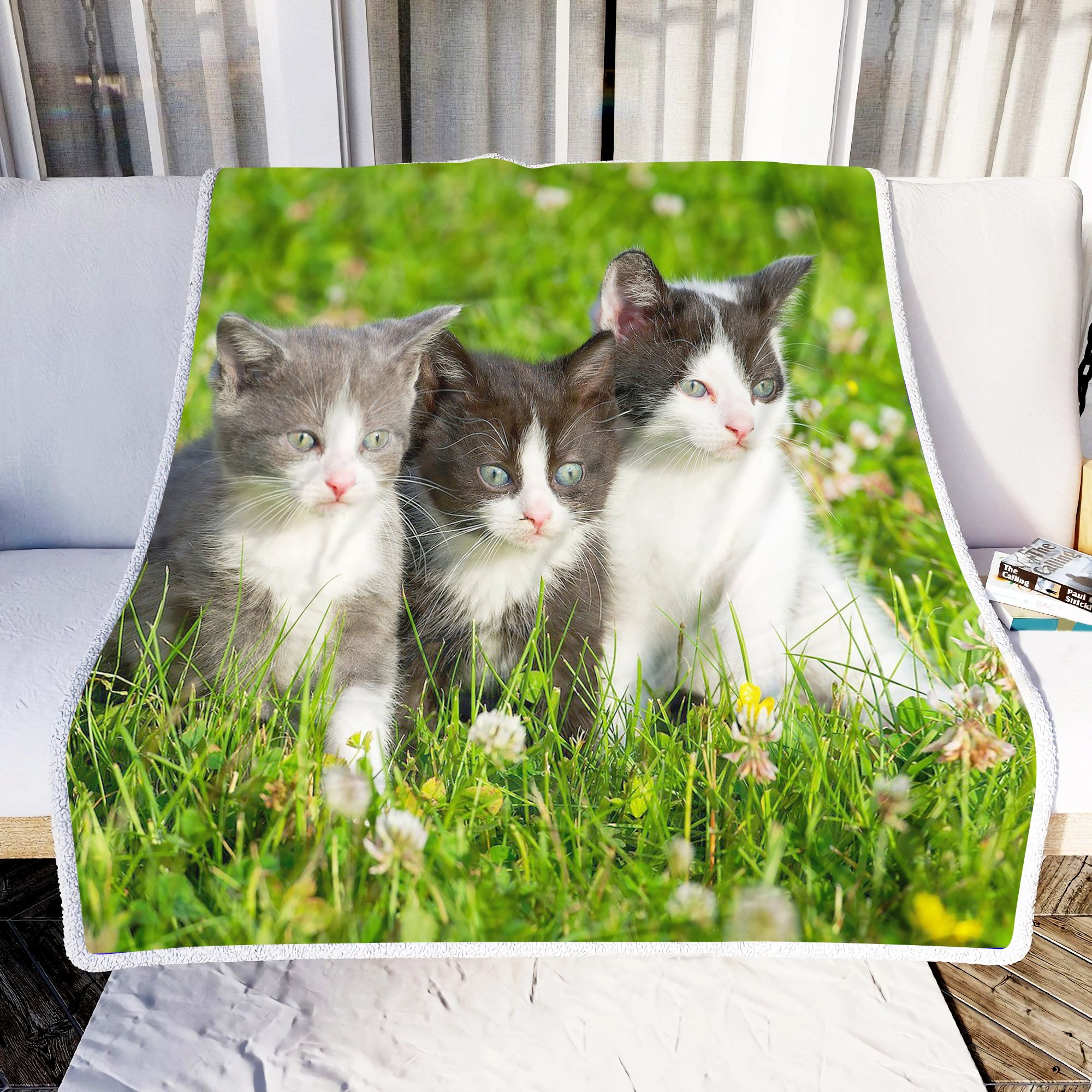 Three Kitten In Garden Fleece Blanket