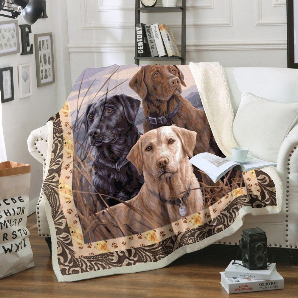 Three Labrador Dogs Sherpa Fleece Blanket